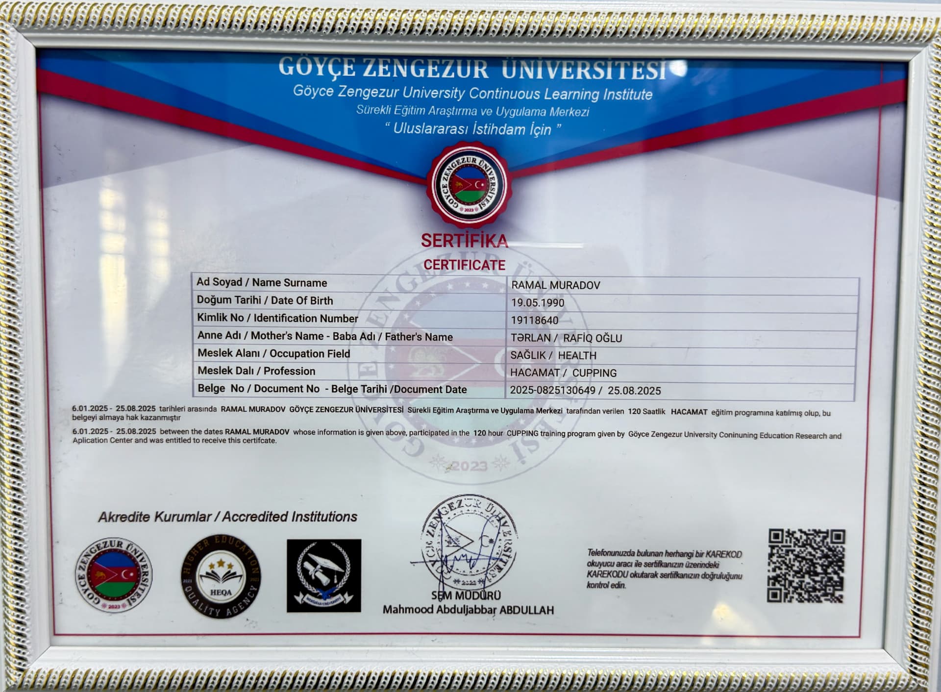 Ramal Muradov sertifikatı 2